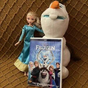 Frozen Elsa Doll & Olaf doll with the Frozen dvd.